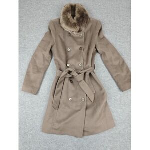 Lauren Ralph Lauren Coat Womens 14 Brown Wool Belted Faux Fur Collar Lined